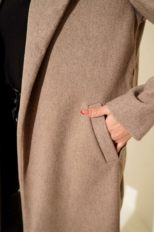 Waist Belted Lined Cashmere Coat Mink