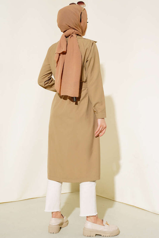 Trench boutonné ceinturé à la taille Latte