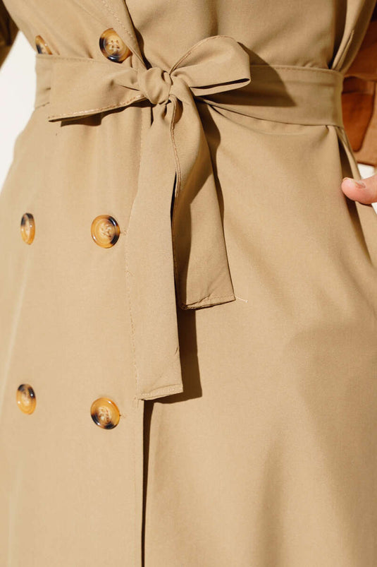 Trench boutonné ceinturé à la taille Latte