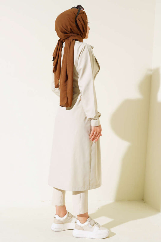 Trench boutonné ceinturé à la taille Stone