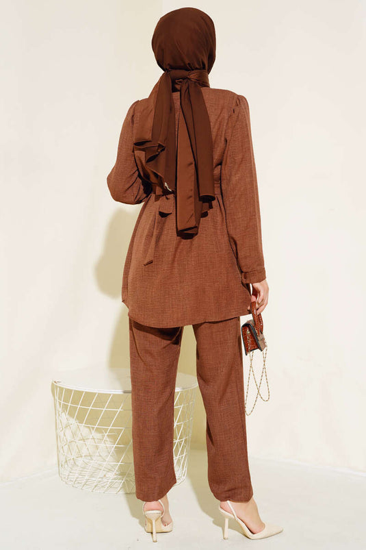 Brown Two-Piece Set with a Beautiful Belt