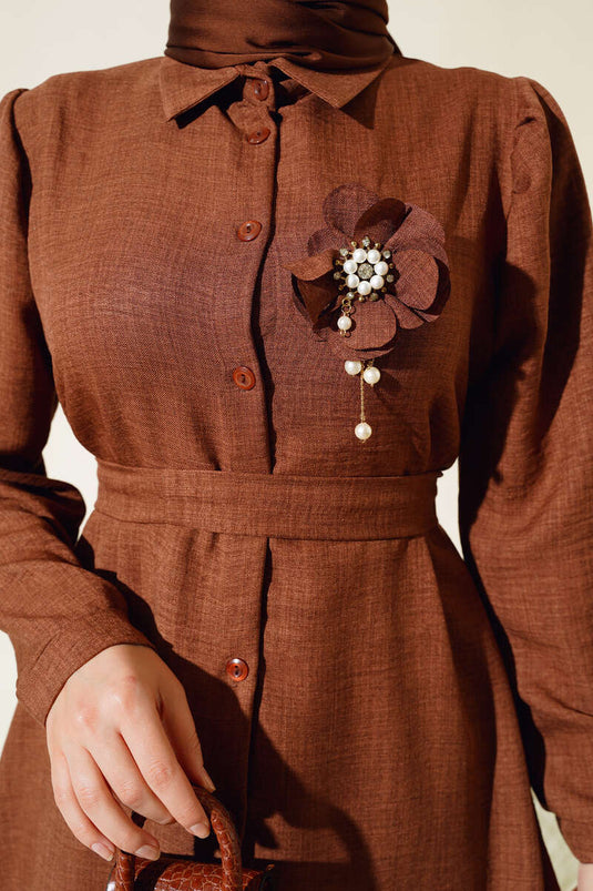 Brown Two-Piece Set with a Beautiful Belt