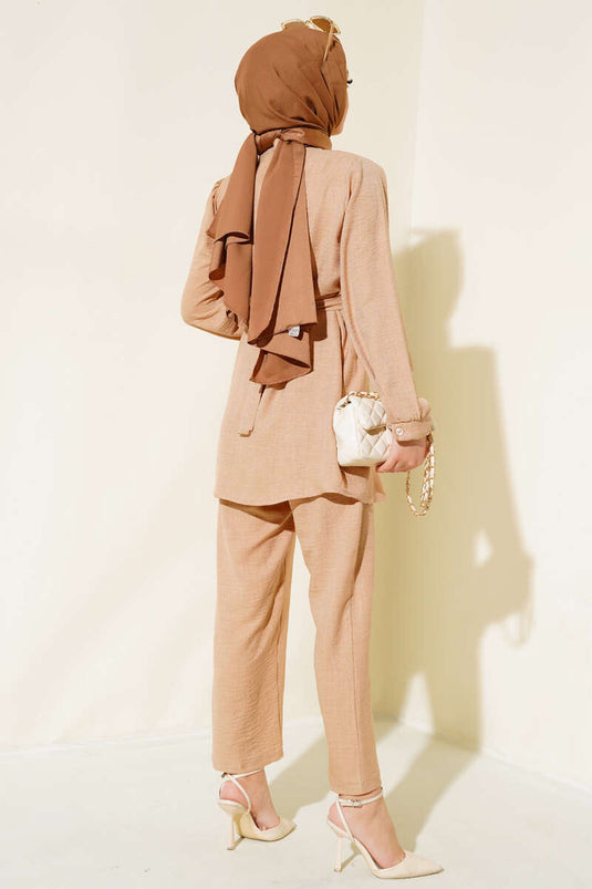 Belted Linen Two-Piece Set Latte