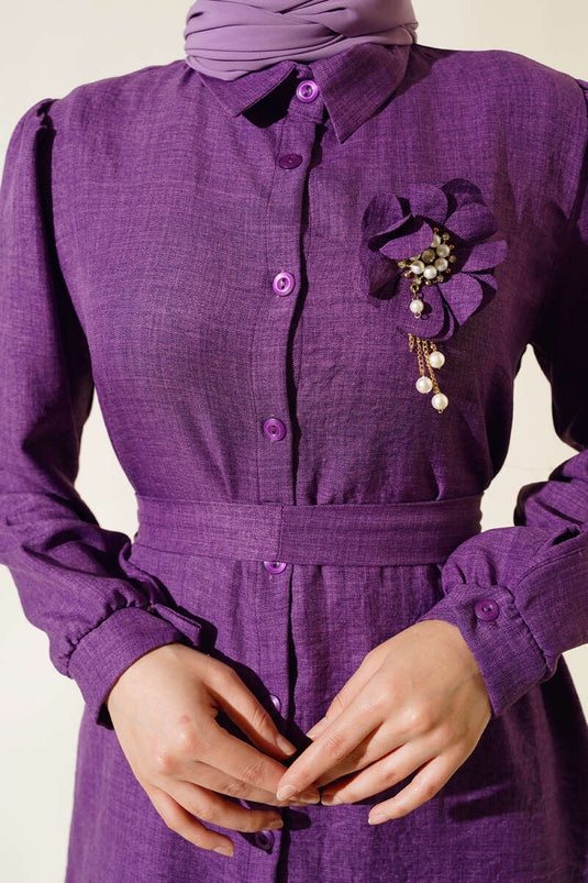 Purple Two-Piece Set with a Beautiful Belt