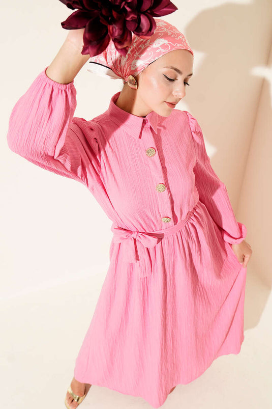 Pink Crinkle Dress with Belt