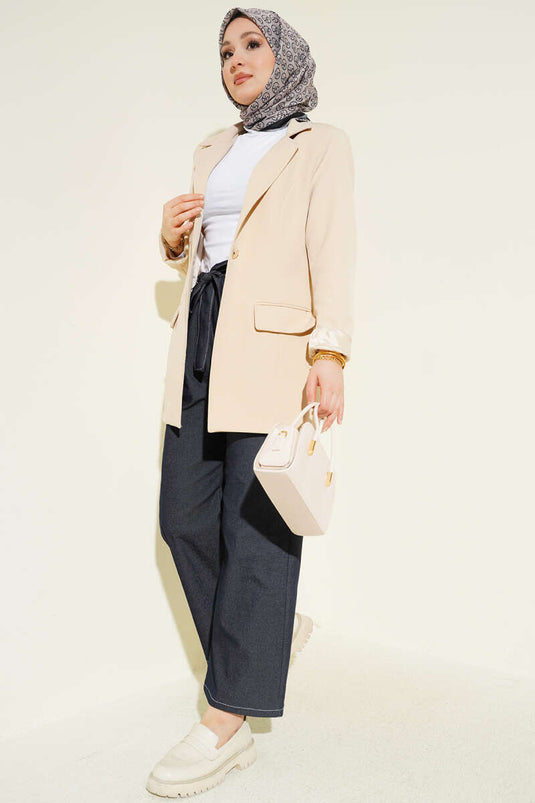 Belted Elastic Waist Navy Blue Pants