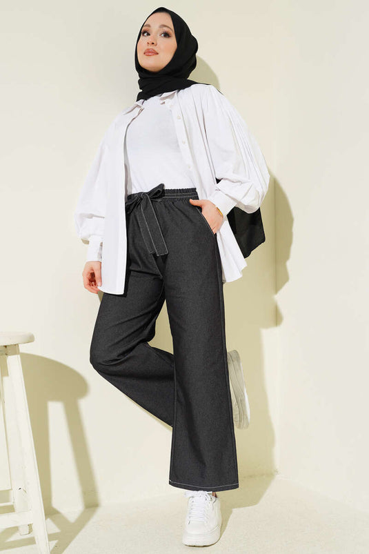 Pantaloni neri con fascia elastica e cintura elegante