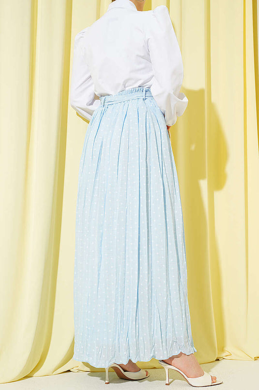 Jupe plissée à pois avec ceinture beige bleu bébé