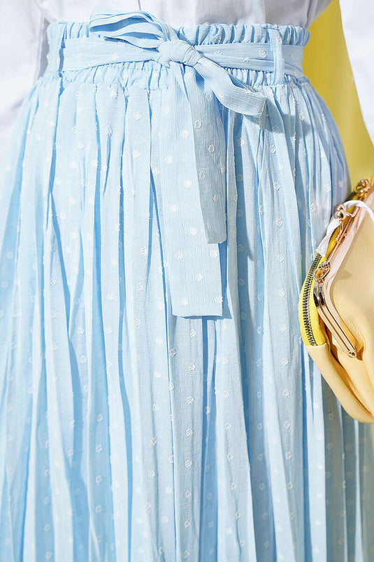 Jupe plissée à pois avec ceinture beige bleu bébé