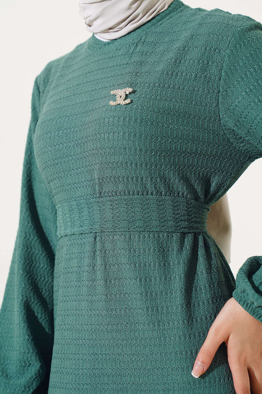 Bel Kuşaklı Volanlı Elbise Yeşil