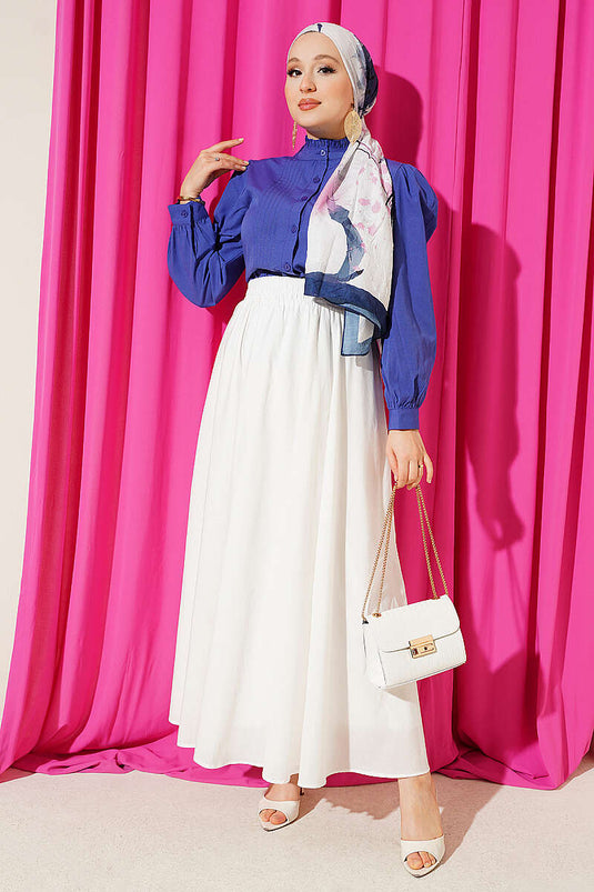 Jupe Évasée Blanche Simple Avec Taille Élastique
