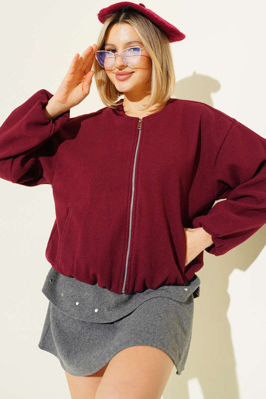 Belgürtel mit Details, Wollmantel, Bordeauxrot