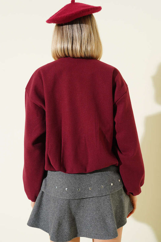 Belgürtel mit Details, Wollmantel, Bordeauxrot