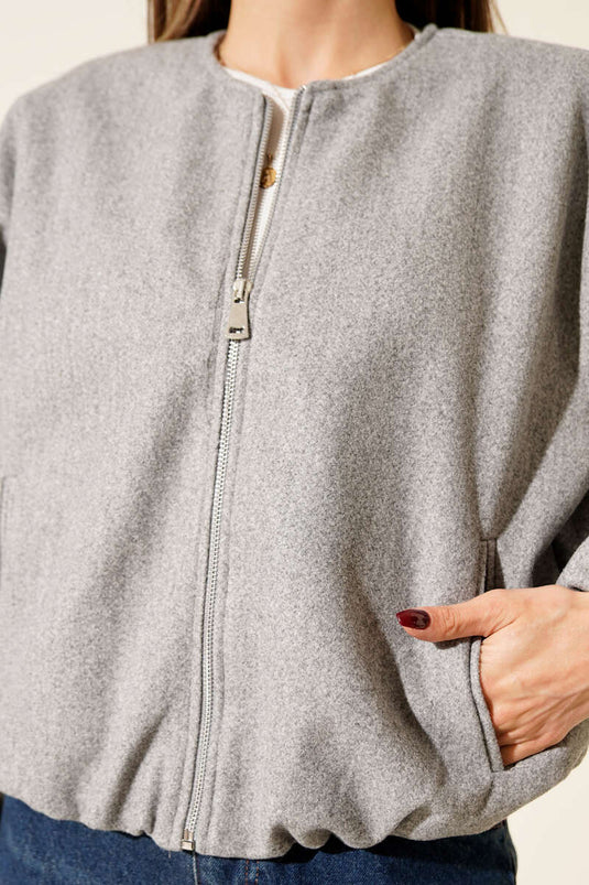 Giacca di panno con dettagli in pelle grigia Bel Lastik