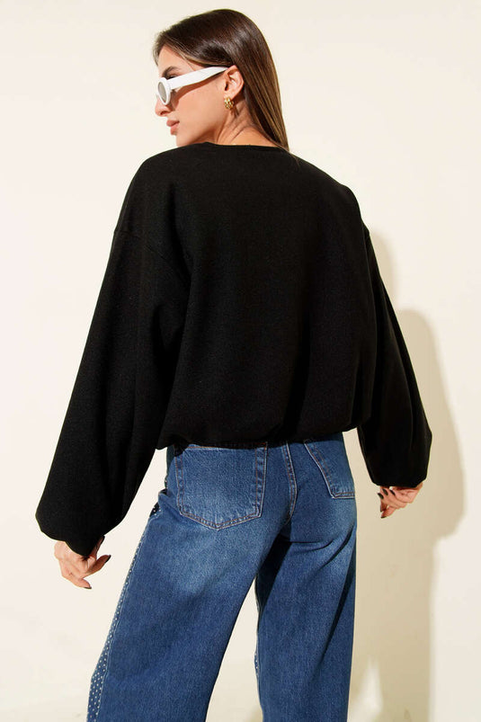 Bel Lastik Detaylı Kaşe Ceket Siyah