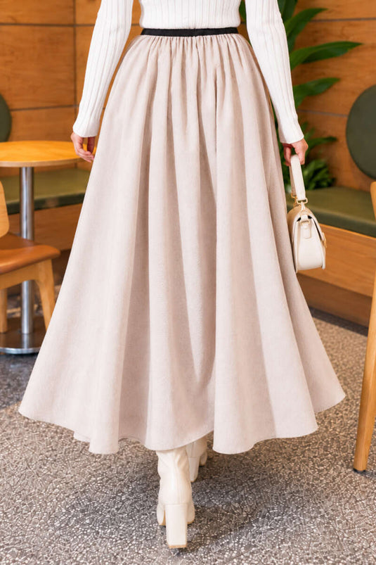 Falda Ancha Beige Con Cintura Elástica