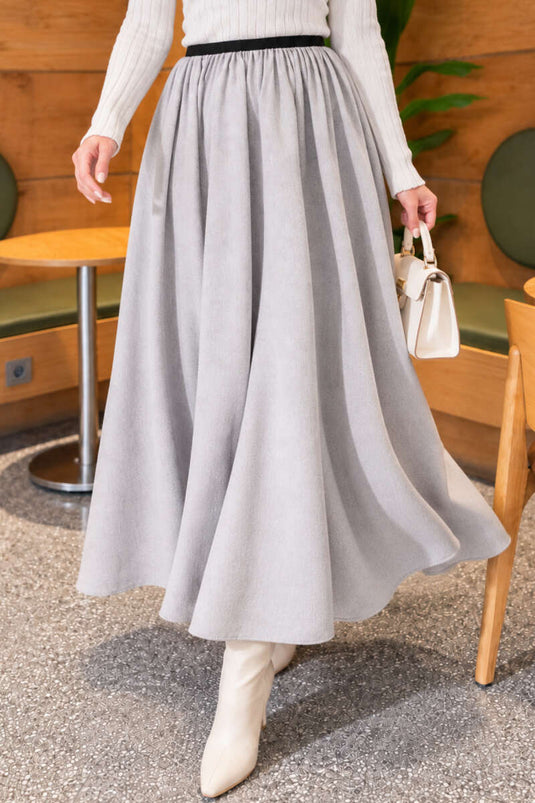 Falda Ancha Gris Con Cintura Elástica