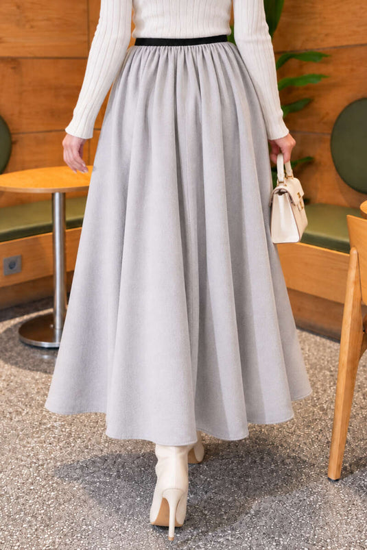 Falda Ancha Gris Con Cintura Elástica
