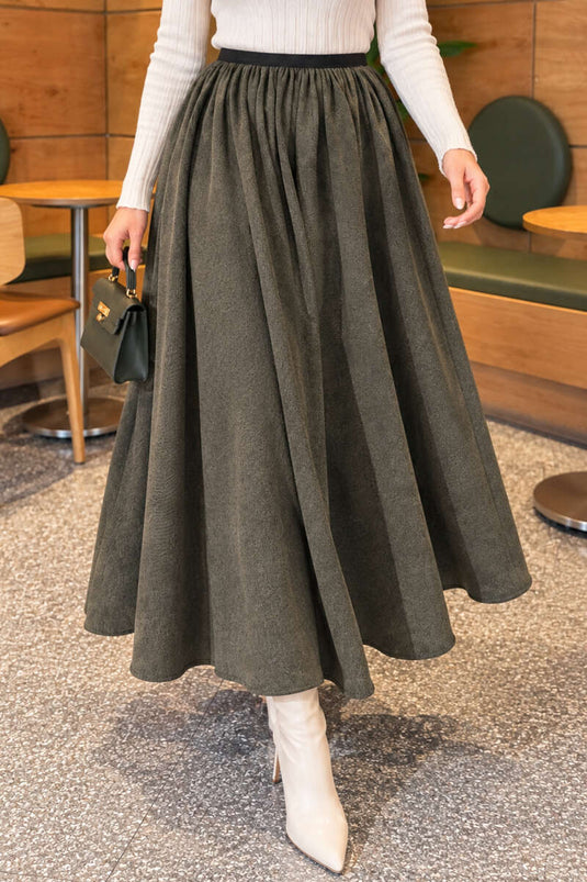 Jupe Évasée Kaki Avec Ceinture Et Élastique