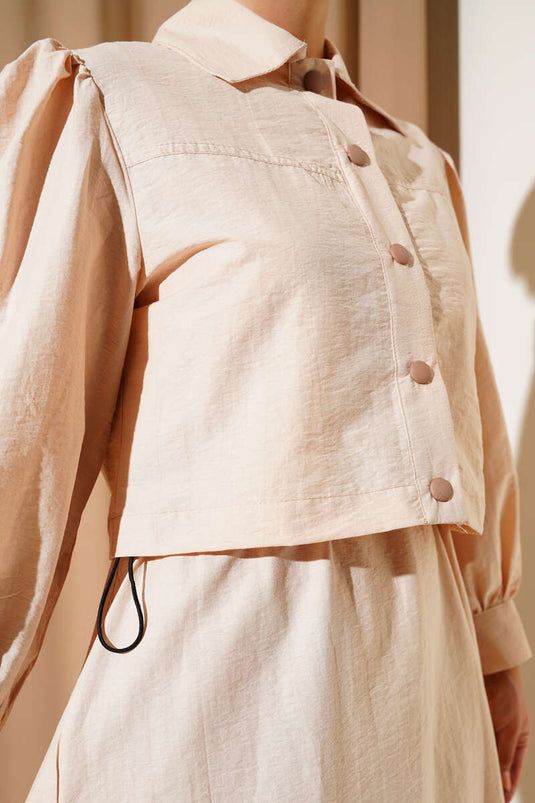 Bel Lastik Detaylı Paraşüt Jile İkili Takım Bej