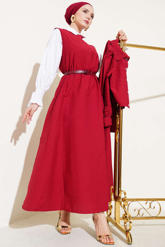 Ensemble deux pièces avec gilet parachute détaillé et élastique à la taille, rouge bordeaux