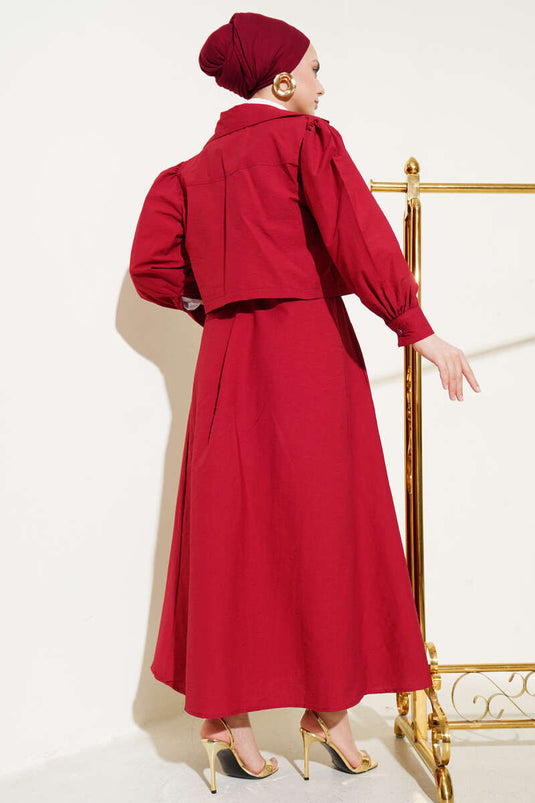 Ensemble deux pièces avec gilet parachute détaillé et élastique à la taille, rouge bordeaux