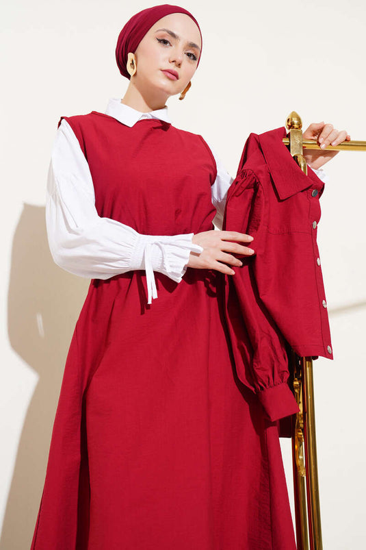 Ensemble deux pièces avec gilet parachute détaillé et élastique à la taille, rouge bordeaux