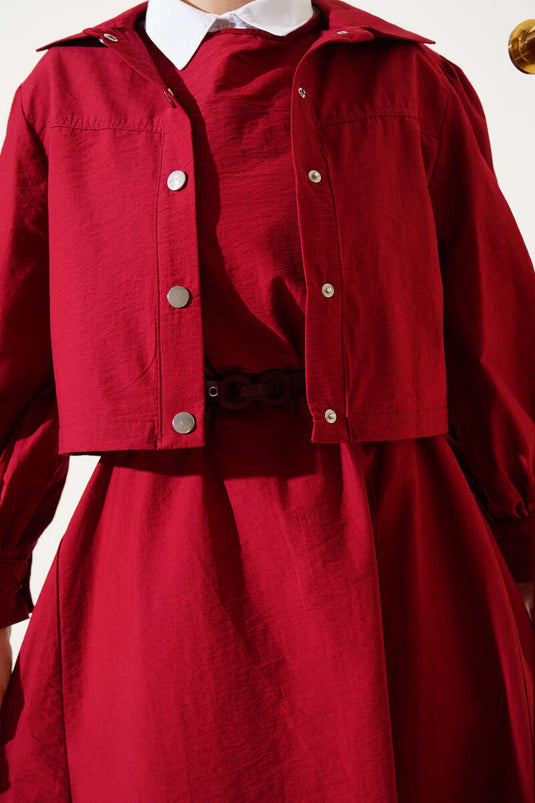 Ensemble deux pièces avec gilet parachute détaillé et élastique à la taille, rouge bordeaux