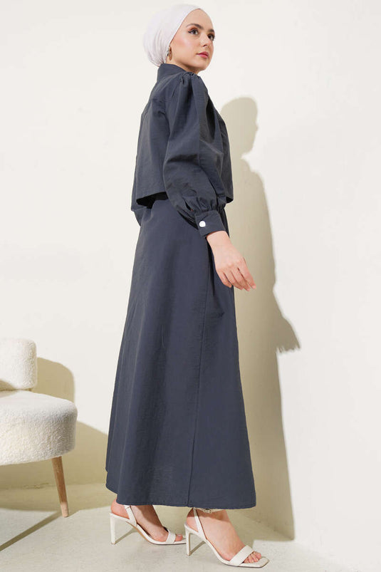 Ensemble deux pièces avec gilet parachute détaillé et élastique à la taille, couleur fumée