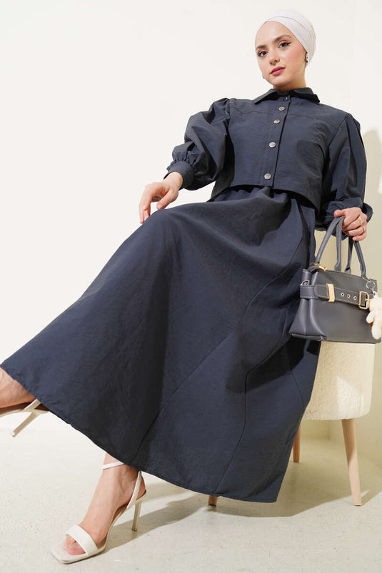 Ensemble deux pièces avec gilet parachute détaillé et élastique à la taille, couleur fumée