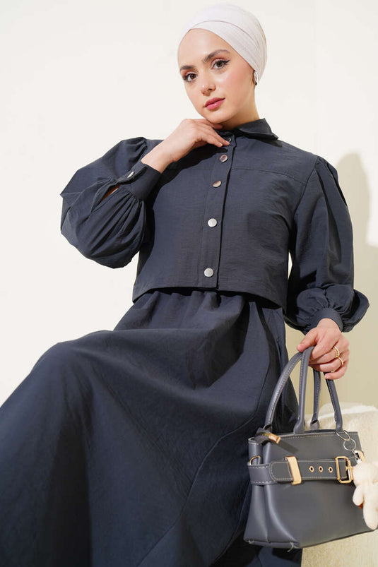 Ensemble deux pièces avec gilet parachute détaillé et élastique à la taille, couleur fumée