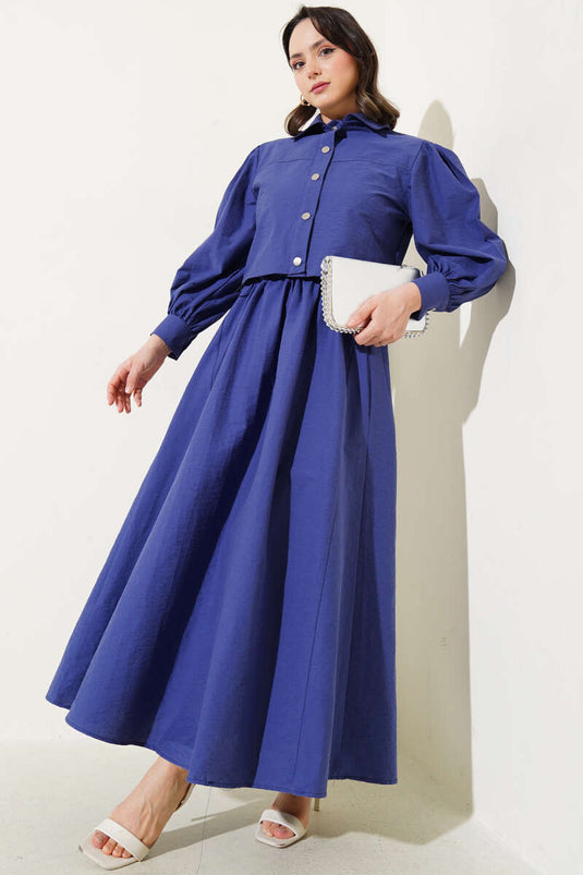 طقم من قطعتين من سترة المظلة ذات الخصر المطاطي المفصل باللون النيلي