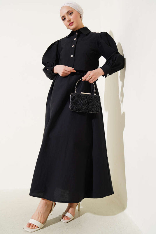 طقم من قطعتين من سترة المظلة ذات الخصر المطاطي المفصل باللون الأسود