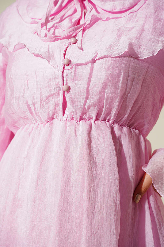 Bel Lastik Detaylı Pelerinli Elbise Pembe