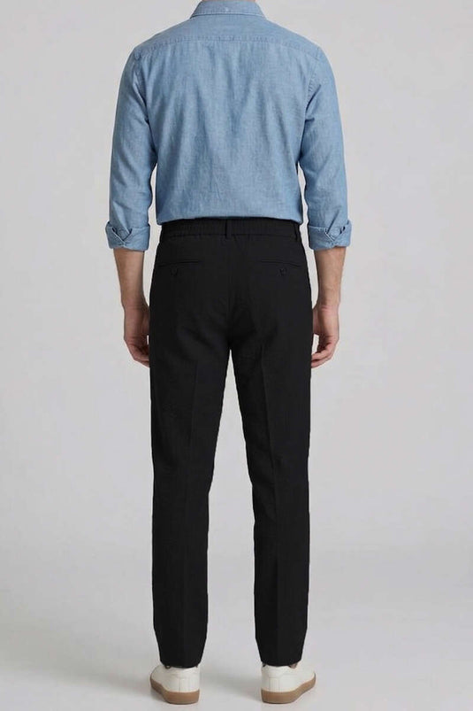Pantalon homme en lin plissé avec détail élastique noir