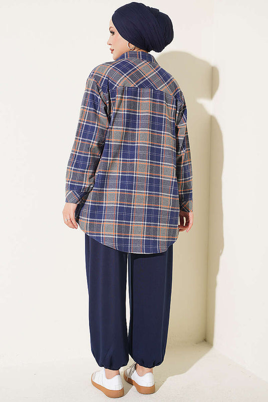 Bel Lastik Detaylı Şalvar Pantolon Lacivert