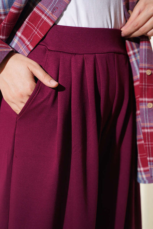 Bel Lastik Detaylı Şalvar Pantolon Mürdüm