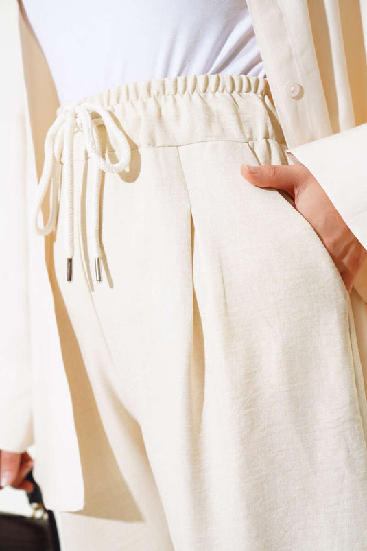 Waist Elastic Tencel Trousers Beige