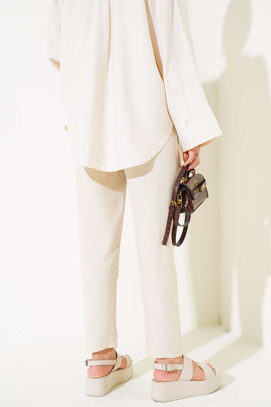 Waist Elastic Tencel Trousers Beige