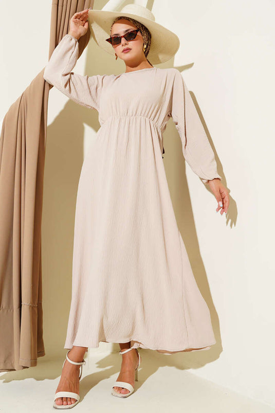 Ayrobin Basic-Kleid mit elastischem Bund, Beige
