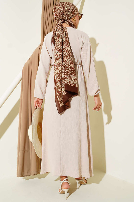 Ayrobin Basic-Kleid mit elastischem Bund, Beige