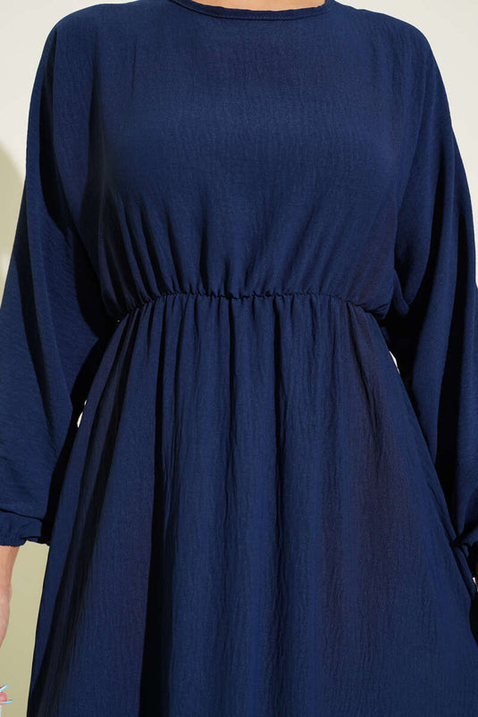 Bel Lastikli Ayrobin Basic Elbise Lacivert