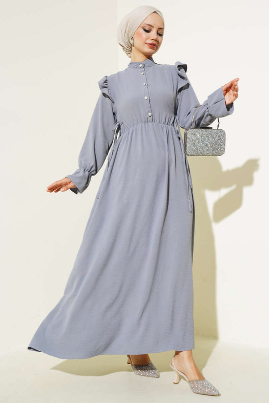 Bel Lastikli Ayrobin Elbise Kayrak Grisi