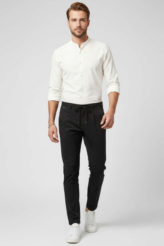 Men's Baggy Pants with Elastic Waistband and Drawstring, Black