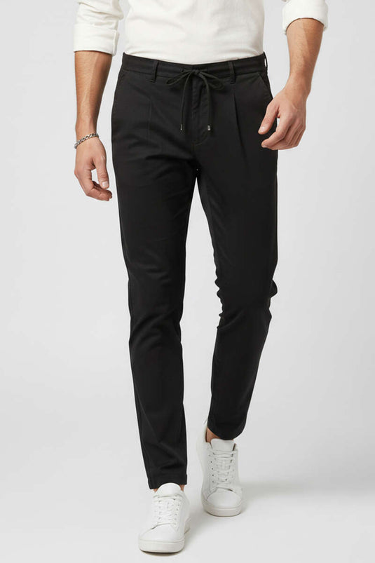 Schwarze Herren-Baggy-Pants mit elastischem Bund und Kordelzug