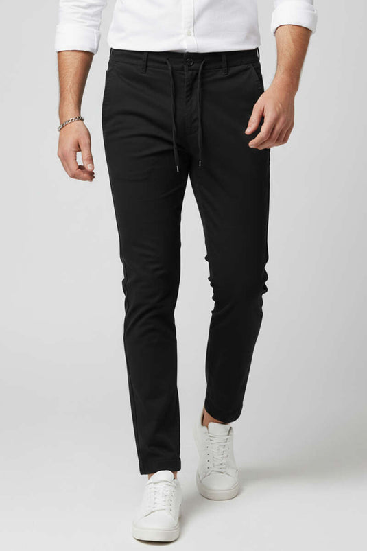 Bel Lastikli Bağcıklı Erkek Pantolon Siyah