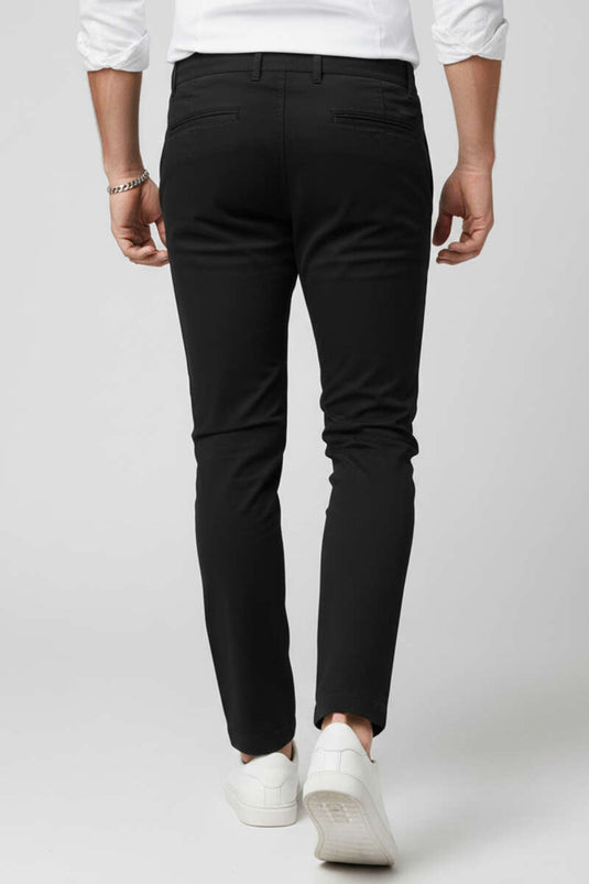 Men's Trousers with Elastic Waistband and Drawstring, Black