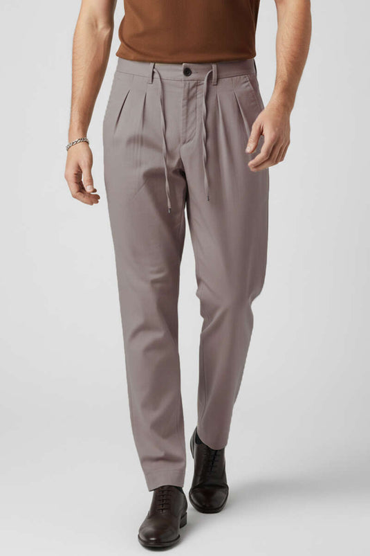 Men's Trousers with Elastic Waistband and Drawstring, Mink Color