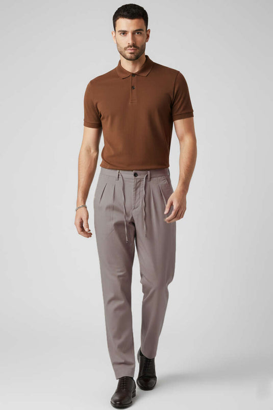 Men's Trousers with Elastic Waistband and Drawstring, Mink Color