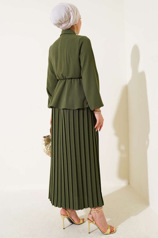 Khaki geplooide rokset met elastische tailleband